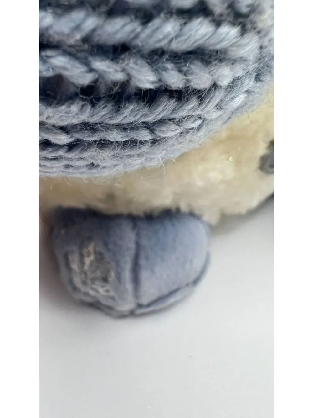 Plush Snowman Decoration With Knit Hat & Scarf Button Details And Silver Accents